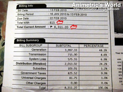 Meralco bill as of February 2010