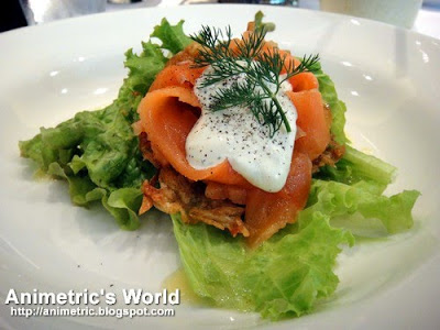 A salad of home cured salmon, crisp potato cakes, and horseradish sour cream at Sala Bistro